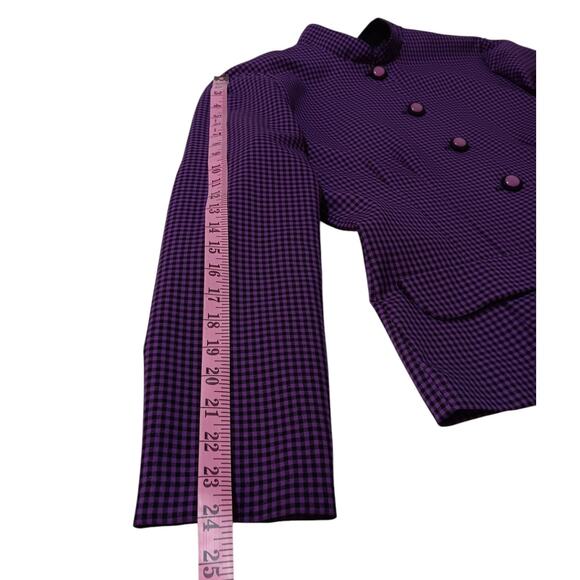 VINTAGE 1970s 2 Piece Suit Long Midi Skirt Jacket Set Large Purple Black Gingham - Picture 9 of 16